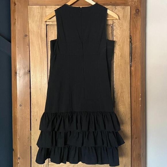 Cynthia Steffe Black Ruffle Illusion Neckline Stretch Wool Dress Size 6 - Picture 4 of 7